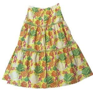 CK Bradley Floral Hawaiian Maxi Skirt, Gold Trim, Size XL, EUC‎